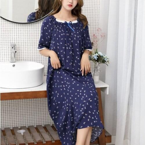 Nightdress Women Cotton Soft Dot Printed Sleepwear Sexy Breathable Women'dress Casual Nightie Home Clothes Sleepdress Plus Size