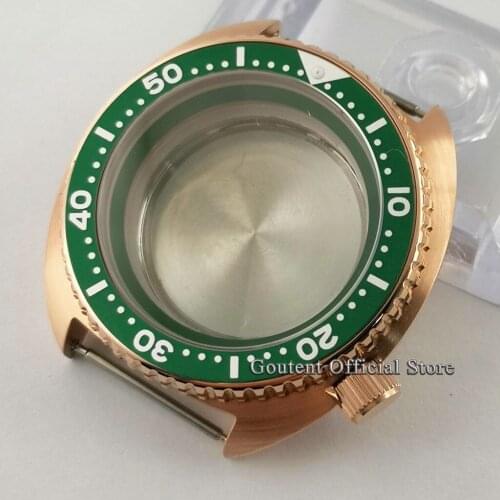 New Goutent 45mm Rose Gold Watch Case Green Alloy Bezel Insert Green Ring Sapphire glass Fit NH35 NH36 Movement