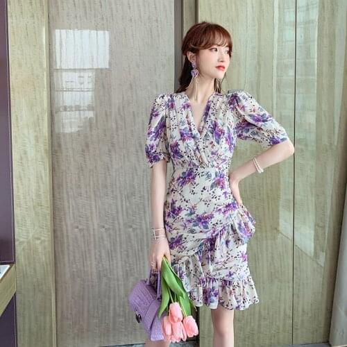 S-XL Plus Size Print Floral Dress for Women Summer Short Sleeve Mini Ruched Dresses Ladies Casual Vogue Cottagecore Dress Woman