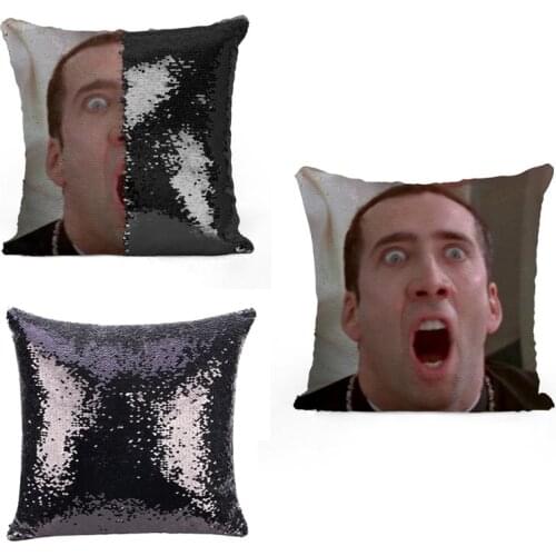 Nicolas Cage Face Off sequin pillow - sequin pillowcase - two color pillow - two way pillow - magic pillow - pillow
