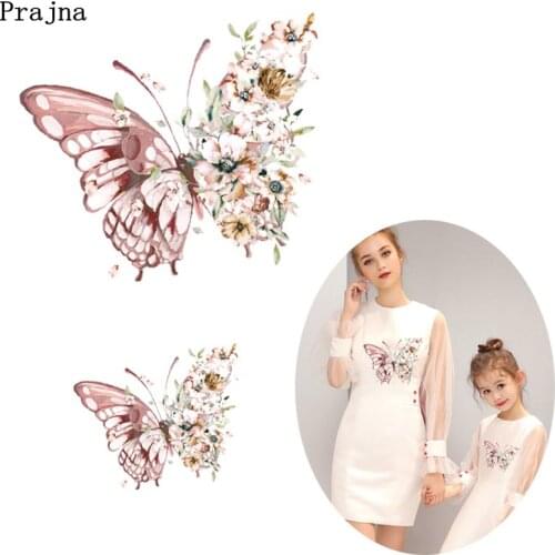 Prajna 2PCS Flower Butterfly Iron On Heat Transfers Cartoon Unicorn Owls Girls Ironing Stickers On Clothes Applique T-shirt DIY