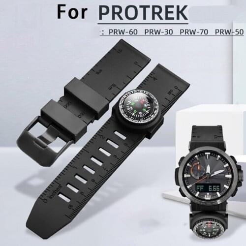 Silicone watch belt for CASIO PROTREK outdoor watch accessories prw-60 /prw-70 / prw-50 / 30yt mens wristband with compass 23mm