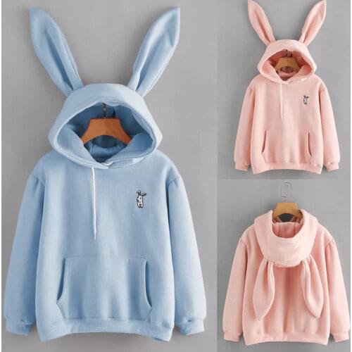 Spring Autumn Hoodies Women Girls Cartoon Rabbit Ear Long Sleeve Hooded Sweatshirts Pullover Coat Female Lovely Bunny Hoodies