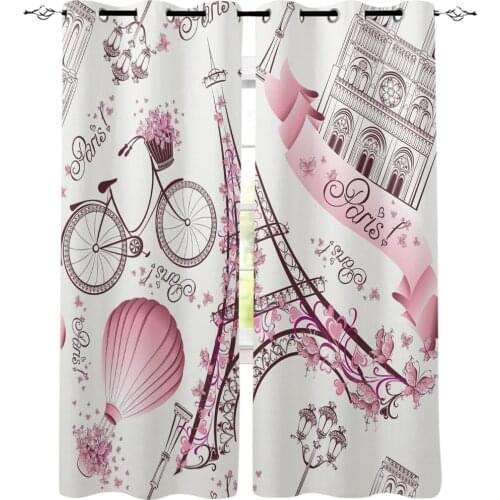 Pink Tower Street Lamp Bicycle Hot Air Balloon Window Treatments Curtains Valance Window Curtains Bathroom Outdoor Fabric Kids