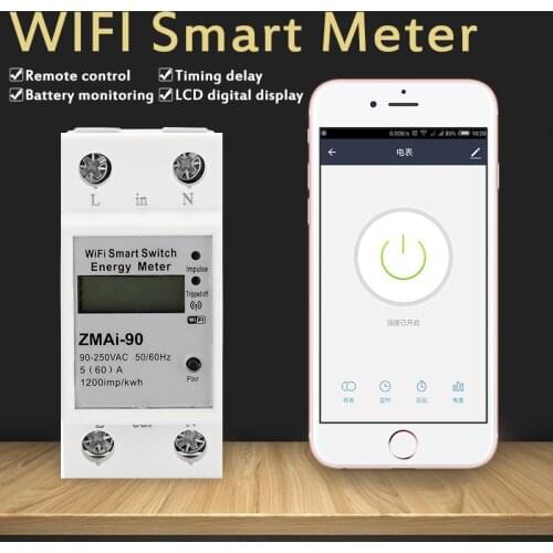Tuya APP control ZMAI-90 Single-phase energy meter WiFi Smart Metering power monitoring 35mm Din Rail install 110-250V 60A/80A