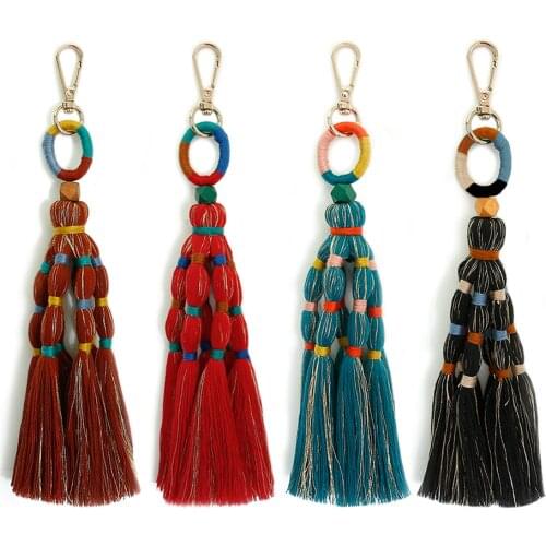 Bohemian Handmade Cotton Fringe Tassels Bag Pendant For Women Keychain Cotton Weave Key Chain Accessories UKEN