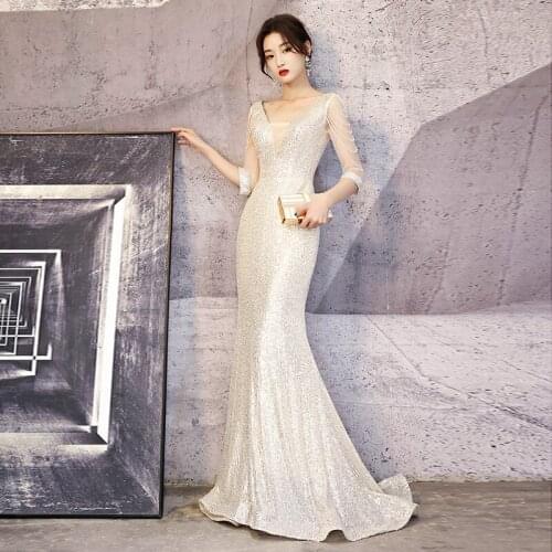 Mermaid Sequined Evening Dress Aura Queen 2021 New Banquet Elegant Super Fairy Slim Birthday Party Elegant Prom Dress A179