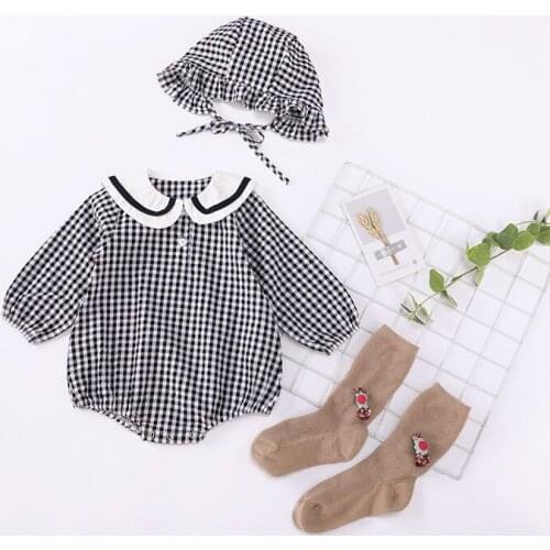 Spring Summer Baby Girl Clothes One-pieces Jumpsuits Baby Clothing Plaid Romper with Hat Infant Girl Clothes Roupas Menina