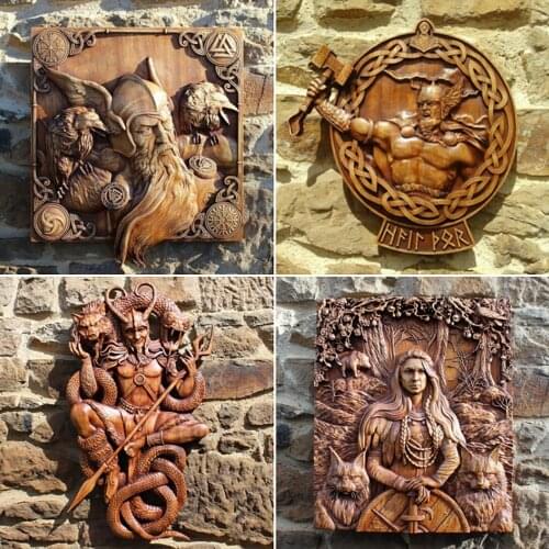 Viking Mythology Icon Odin Ravens Norse Mythology Symbolism Carving Wall Hanging Decor Resin Figurines Craft Home Decor Outdoor