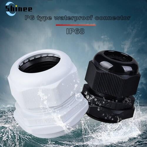 Waterproof Cable Gland Plastic Cable Entry IP68 PG7 For 3-6.5mm PG9 PG11 PG13.5 PG16 PG19/21 White Black Nylon Plastic Connector