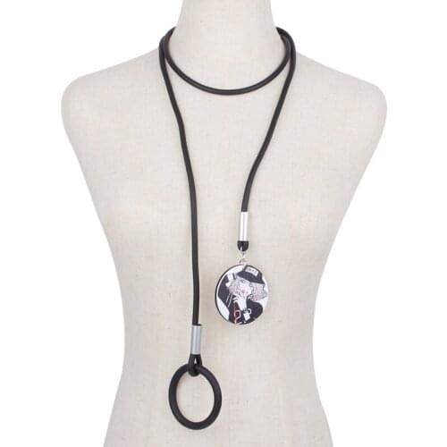 YD&YDBZ Big Round Wooden Pendant Necklaces Women Adjustable Rubber Rope Chain Nomination Necklace Punk Girl Pattern Jewelry