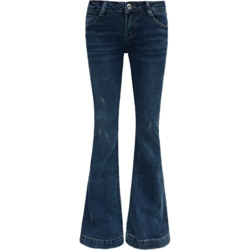 ACRMRAC Women Spring and autumn Middle waist Large size Elasticity Slim Small Flare Pants Long pants jeans Women