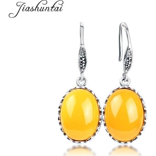 JIASHUNTAI Vintage Natural Stones Earrings for Women Fashion 925 Sterling Silver Jewelry Drop Earrings Female