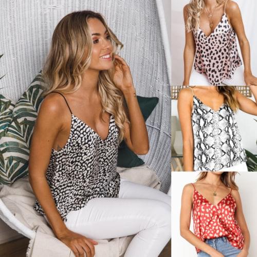 Womens Leopard Sexy Camis Ladies Camisole Strappy Swing Vest Top Flared Sleeveless Ladies Summer Costume Fashion
