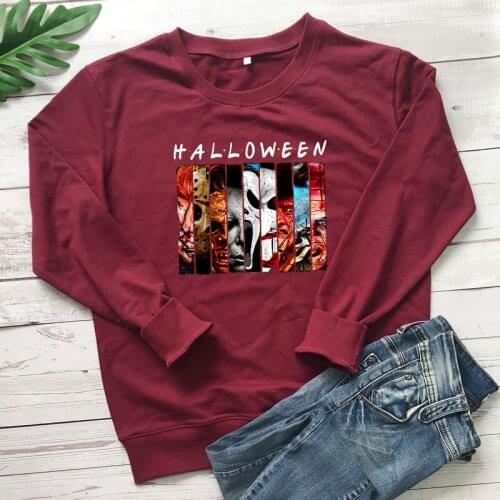 Creepy Halloween Colored Print Sweatshirt Funny Unisex Long Sleeve Holiday Gift Pullover Fashion Women Graphic Jumper Sweatshirt