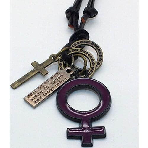 XiongHang The Symbol Of Female Pendant Charms Necklace Leather Necklace For Lady Punk Style Pendant Purple Noble For Ladies