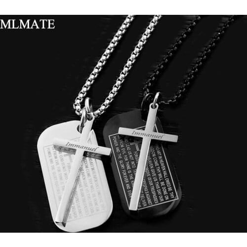316L Stainless Steel Dog Tags Cross Couples Necklaces for Men Women Prayer Cross Necklace Military Rolo Chain 22 Inch