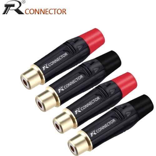 2PCS Luxury Gunmetal RCA Female Jack Connector gold plating RCA Jack audio adapter black&red in 1pair speaker plug