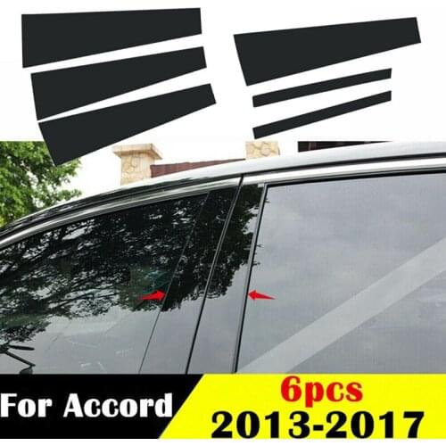 6X for Honda Accord 2013-2017 Black Tint Door Side Window Pillar Posts Cover Trims