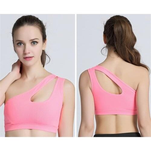 Sexy Women One Shoulder Strap Quick Dry Sports Bras Fitness Slim Running Yoga Bras Gym Padded Top Athletic Underwear Bralette
