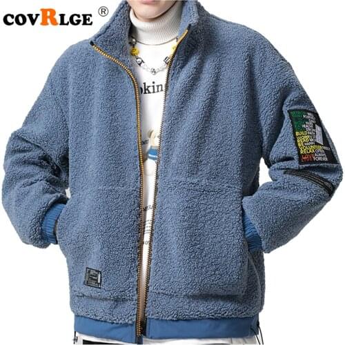 Covrlge Men Zipper Lambswool Coat Winter New Youth Trend All-match Jacket Mens Slim Fashion Warm Jacket Streetwear Male MWM112