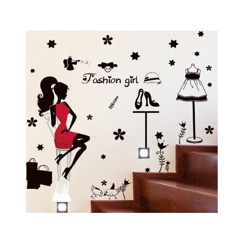 DIY Fashion Girl Dress Girl Room Showcase Decoration Wall Stickers Wall Decals Decor Wallpaper Murals Furniture Sticker Poster