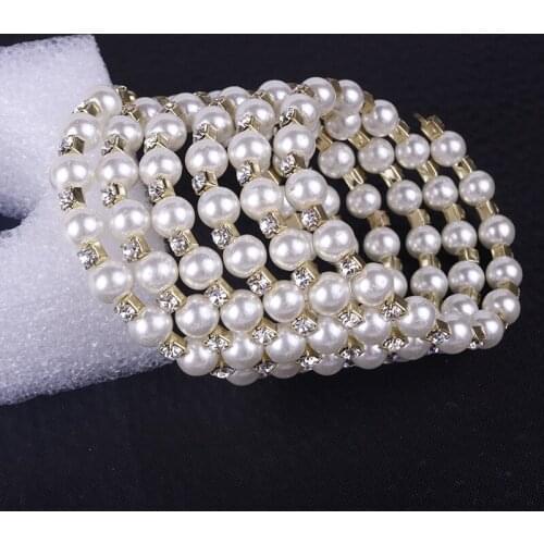 Elegant Multi-Layer Winding Simulation Pearl Bracelet Inlaid Rhinestone Fashion Classic Bracelets For Women Jewelry Gifts