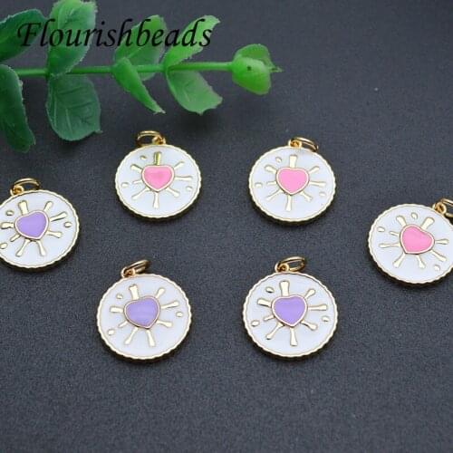 Handmade Enamel Heart Round Sun Shape Charm Pendant For DIY Bracelet Necklace Making Jewelry Accessories Supplies