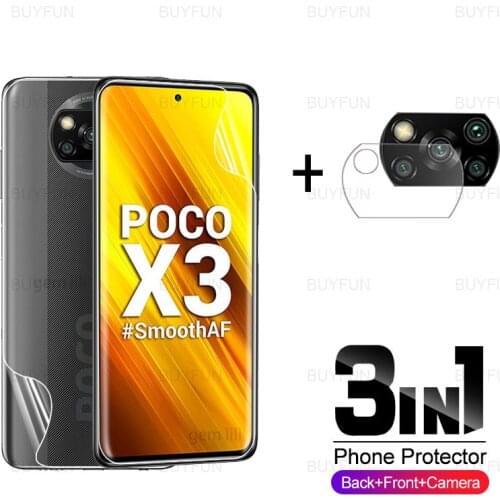 3in1 front back HD hydrogel film for xiaomi poco x3 full cover screen protector for poco pocophone x3 nfc pro camera glass