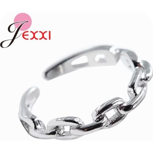 Hot Sale Authentic 925 Sterling Silver Wide Link Chain Shape Finger Ring For Women Girls Wedding Dating Jewelry Gift