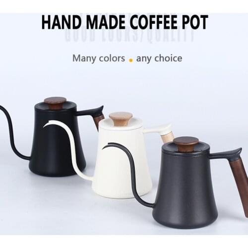 Hand flush pot with wooden handle Coffee Pot 600Ml Stainless Steel Long Gooseneck Spout Drip Kettle Coffee Tea Pot coffeeware