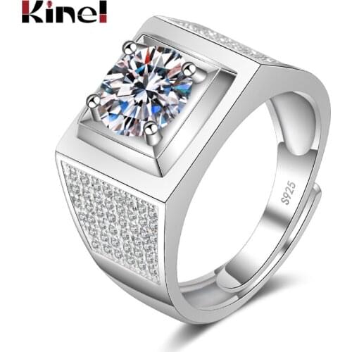 Kinel 2020 Fashion Men Big Ring Fashion Sliver Plated Full CZ Zircon Engagement Rings Adjustable Size Wedding Band Paty Jewelry