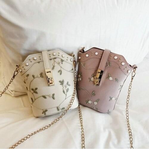 Small bag for women new fashion Korean crossbody bag chain single shoulder embroidery bucket bag 2021 summer new