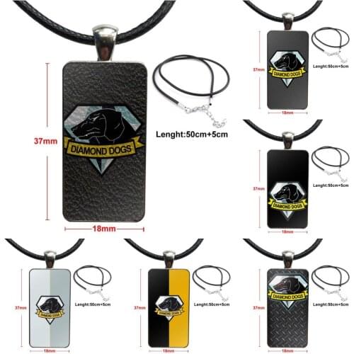 Metal Gear Diamond Dogs Vintage Jewelry Steel Color Glass Cabochon Choker Pendant Long Rectangle Necklace For Women Party Gift
