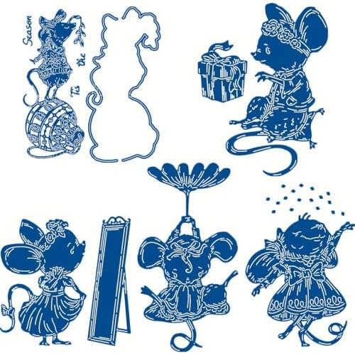 Cute Cartoon Mouse with Mirror Flower Metal Cutting Dies for Scrapbooking Photo Album Card Making Decorative Stencils New 2019