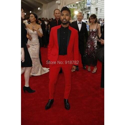 2017 Custom Made Black Lapel Wedding Men Suit Red Prom Suits Formal Tuxedo Groom Best Man Groomsmen Suit (Jacket+Pants+Bow)