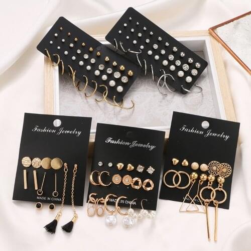 IFMIA Womens Earrings Set Pearl Earrings For Women Bohemian Fashion Jewelry 2021 Geometric Crystal Heart Stud Earrings Boho New