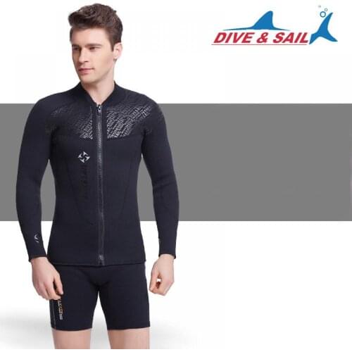 New 3mm Mens Black Long Sleeve Wetsuit Jacket Tops Surf Diving Swim Suit Full Zipper WDS-4135