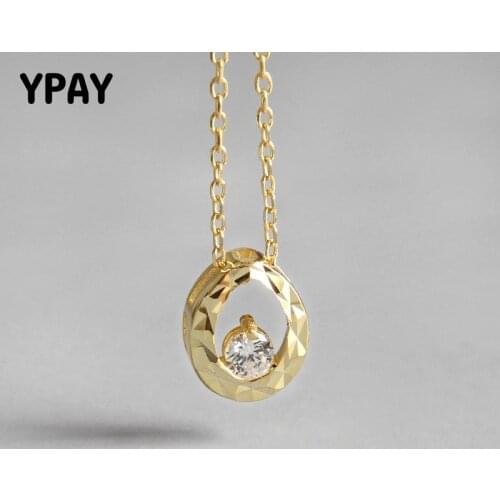 YPAY Authentic 925 Sterling Silver Zircon Drop Shape Pendant Necklace Gold Plated Necklaces Womens Charm Party Jewelry YMN130