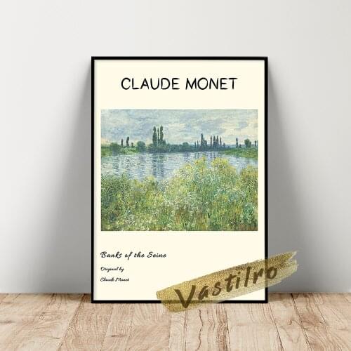 Claude Monet Exhibition Poster, Banks Of The Seine Oil Painting, Riverside Scenery Wall Picture, Vintage Monet Landscape Prints