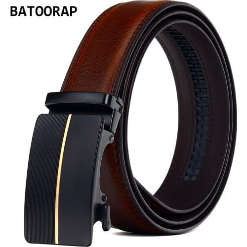 BATOORAP Fashion Luxury Designer Belt Men Black Cool Automatic Buckle Ratchet Formal Brown Male Business Leather Belts Z85P01
