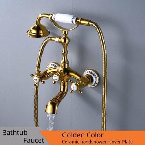 Luxury Bathtub Faucets Gold Brass Bathroom Faucet Mixer Tap Wall Mounted Hand Held Shower Head Kit Shower Faucet Sets