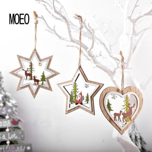 Christmas decorations wooden Christmas tree five-pointed star pendant DIY navidad decoration christmas accessories