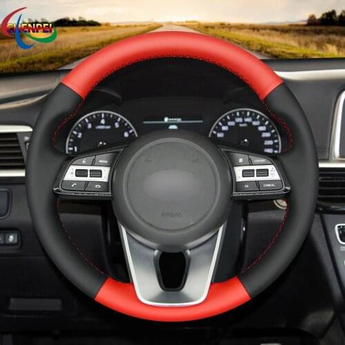 DIY Hand-Sewn Non-Slip Black Red PU Leather Car Steering Wheel Cover For Kia K5 Optima Cee'd Ceed Forte Car Interior Accessories