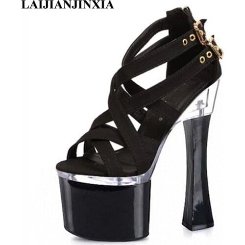 LAIJIANJINXIA Sexy Black Women Platform Sandals Dancing Shoes 18cm Square High Heels Shoes Night Cl Party Queen Pole Dance Shoes