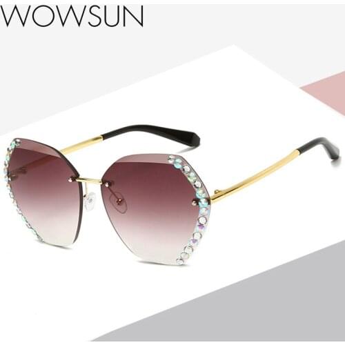 Rimless sunglasses ladies retro brand female sunglasses fashion pink gradient UV400