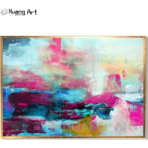 Modern Pink Abstract Oil Painting for Room Wall Decor Hang Picture Hand-painted Colorful Landscape Oil Painting on Canvas
