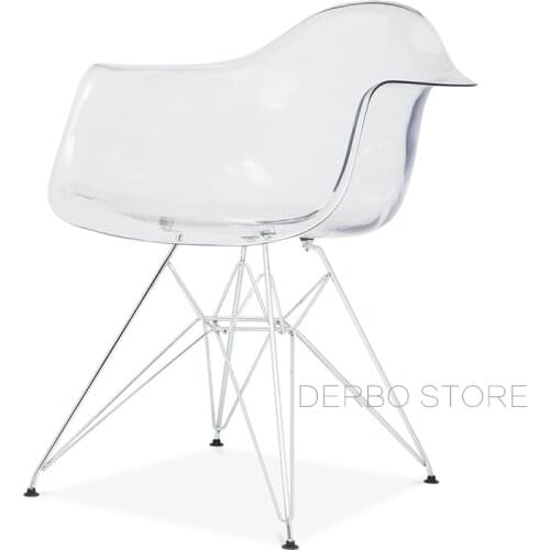 Modern design Nordic Famous Classic transparent clear smoke acrylic Dining armchair, loft metal leisure popular study chair 1PC
