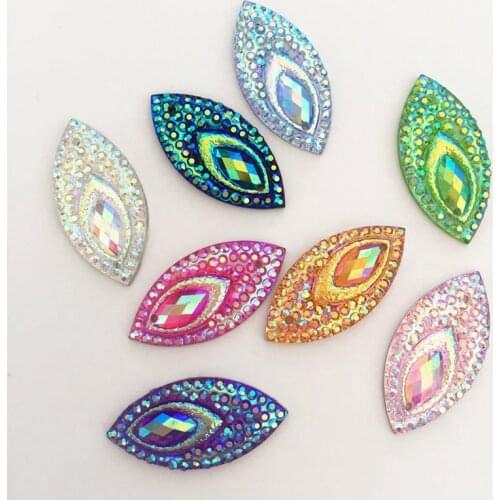 20PCS 11*22mm AB Resin Horse Eye Flatback Peacock Eye Rhinestone Wedding Decoration 2 Hole D34