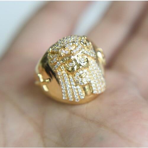 2017 new arrive hip hop bling gold color pave Clear cubic zirconia bling sparking size 8,9,10 jesus men gold filled ring